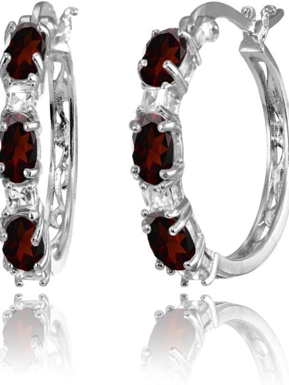 Sterling Silver Birthstone Hoop Earrings | Oval & Princess Gemstone Jewelry
